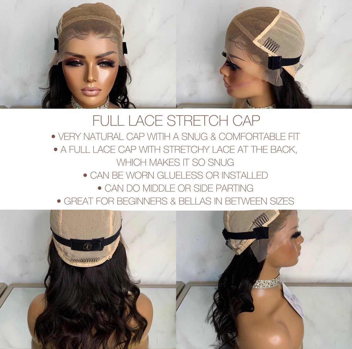 EMMA | FULL LACE STRETCH CAP | CUSTOM MADE