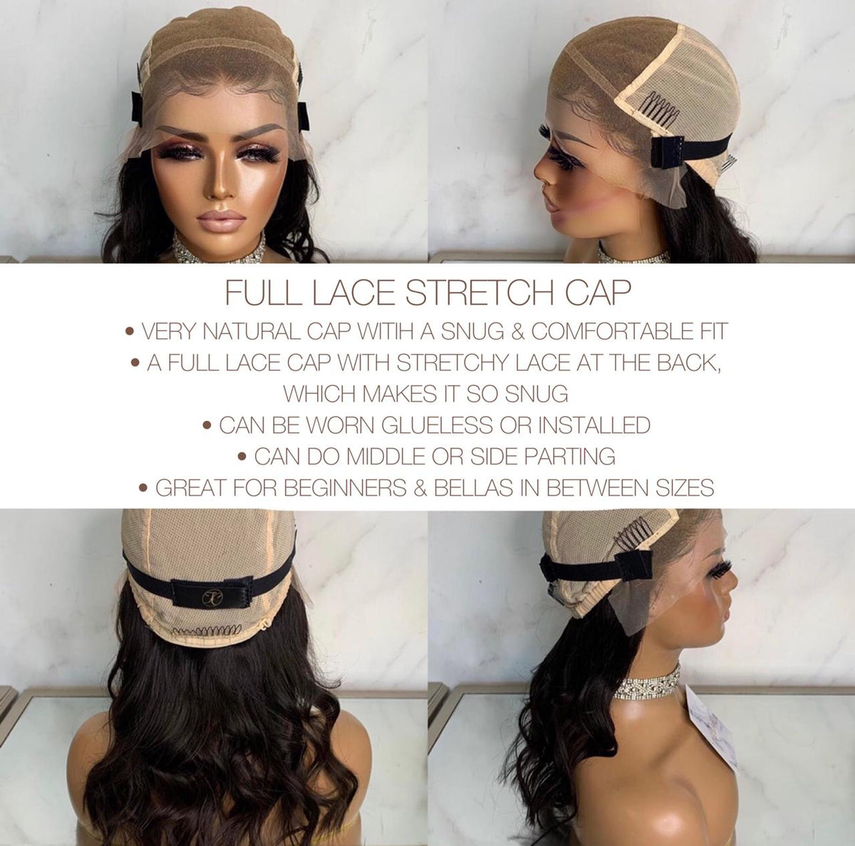 KRISTINA | FULL LACE STRETCH CAP | CUSTOM MADE